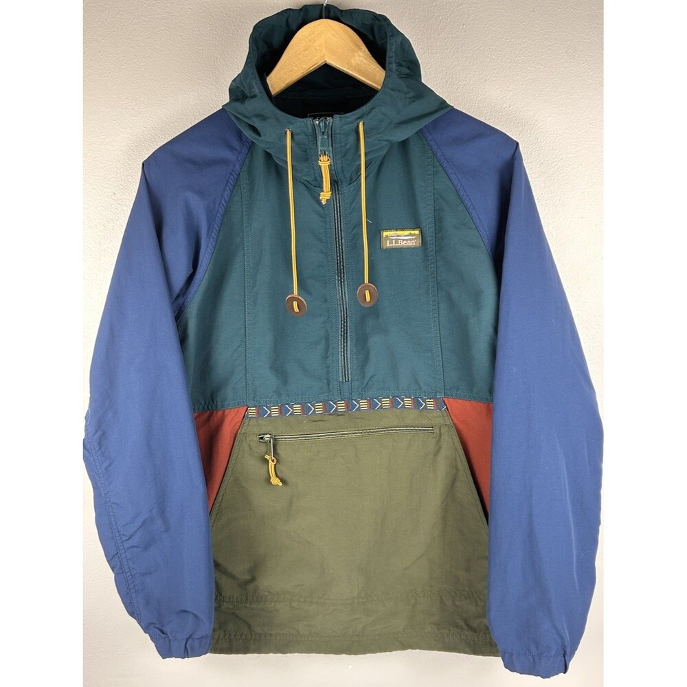 LL Bean Mountain Classic Anorak Womens XS Colorblock Hooded Spruce/Tuscan